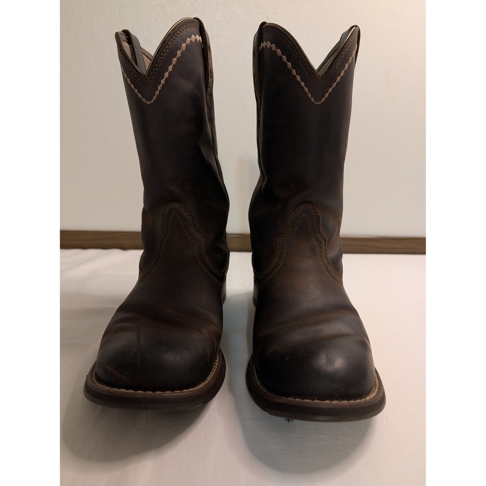 Ariat Women Fatbaby Western Boots Dark Brown Leather Pink Stitch 10015374 8.5B
